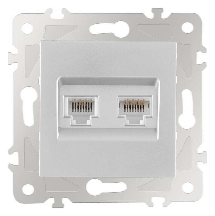 Розетка двойная RJ-11 и Ethernet RJ-45, без рамки 203.44-1.silver