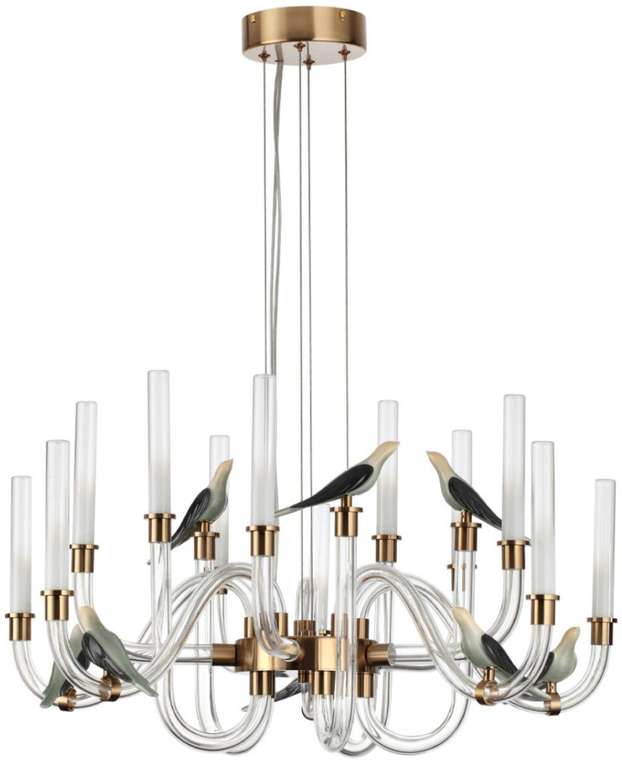 Люстра led подвесная с белым плафоном Odeon Light Lark 5431/30L золотой(под латунь)/белый градиент/беж./зеленый/ металл/стекло/керамика LED 30W 4000K