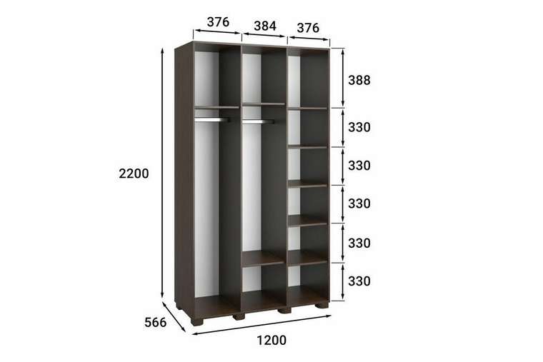 Шкаф трехдверный с зеркалом Монблан темно-коричневого цвета
