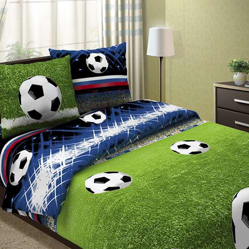 КПБ 'Традиция' 2,0 спальный с европростыней, бязь, 100% хлопок, пл. 125 гр./кв.м. 'Футбол'
