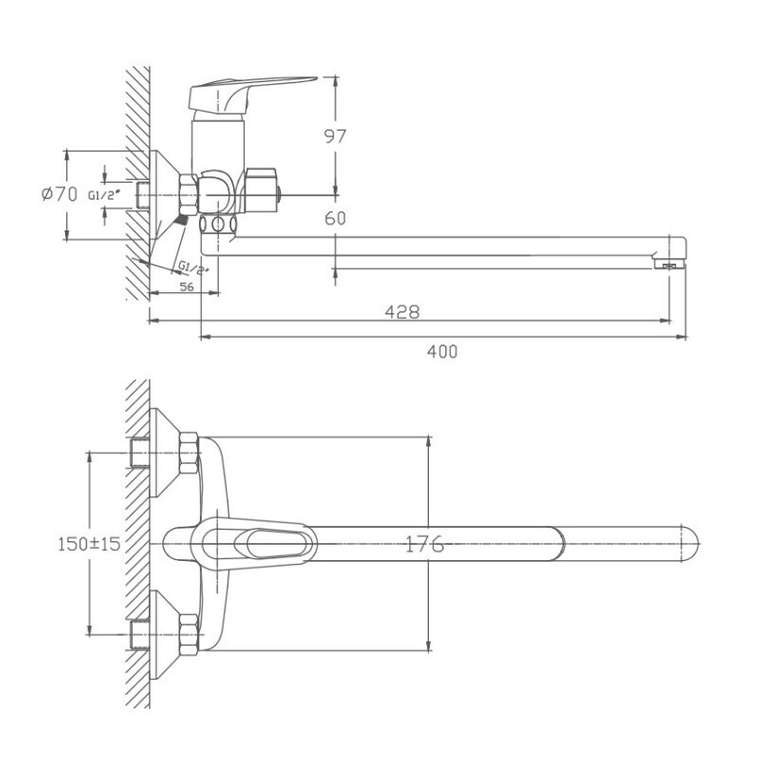 Смеситель для ванны Haiba HB2236, хром