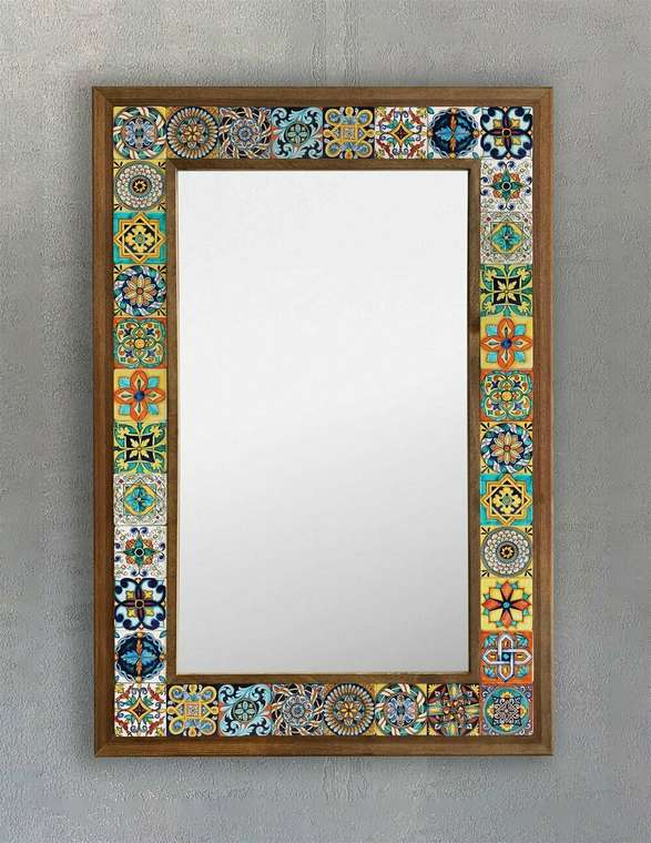Настенное зеркало 43x63 с рамкой из натурального камня в виде мозаики