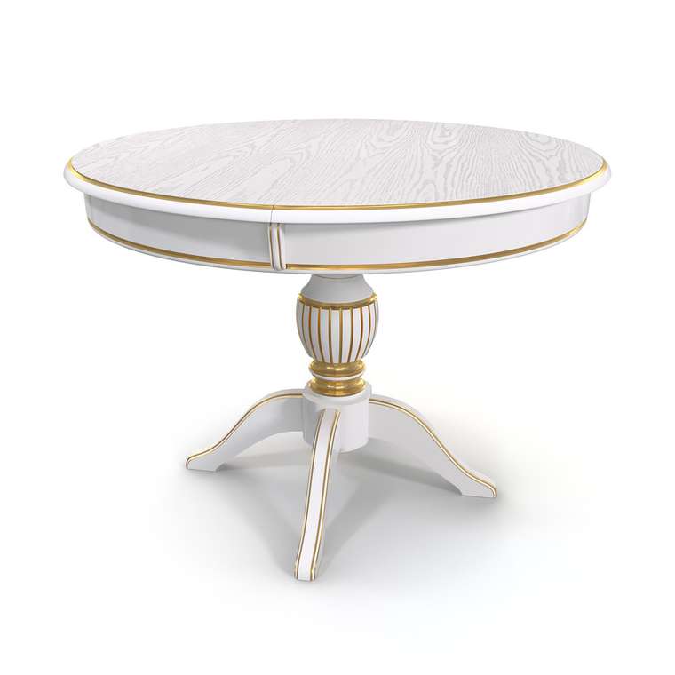 Раздвижной обеденный стол Йорк белого цвета с золотой патиной