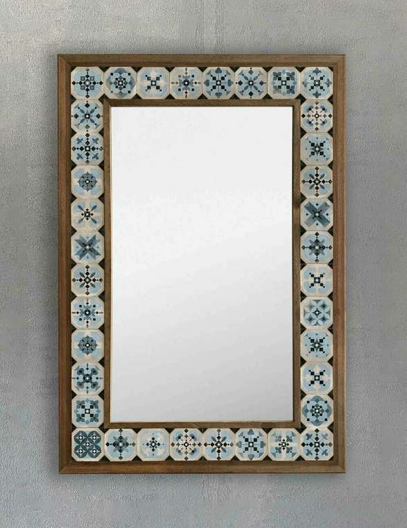 Настенное зеркало 43х63 с каменной мозаикой голубого цвета