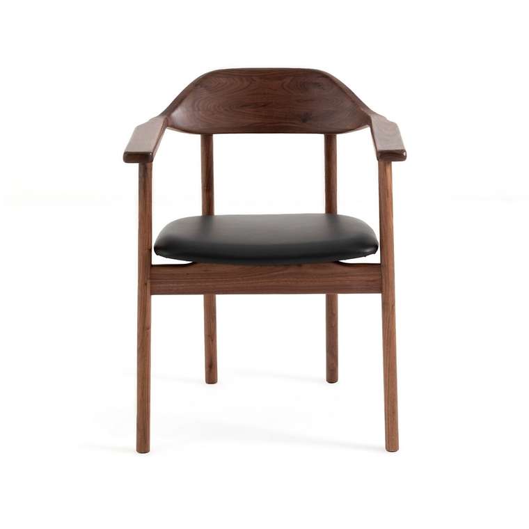 Кресло столовое из орехового дерева и кожи Ari коричневого цвета