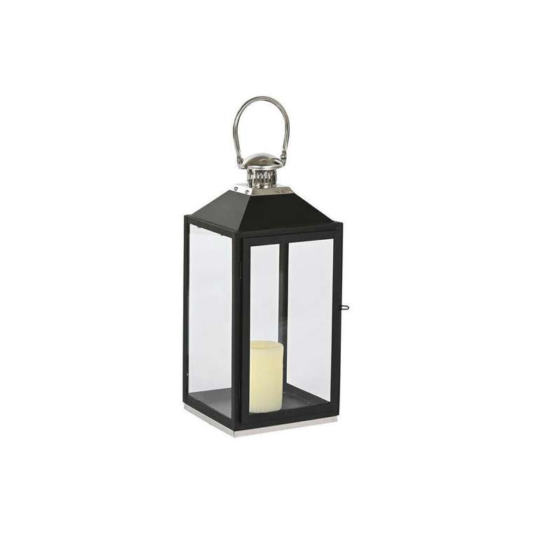 Фонарь Home ESPRIT Чёрный Серебристый Стеклянный Сталь 18 x 18 x 41 cm (2 Предметы)