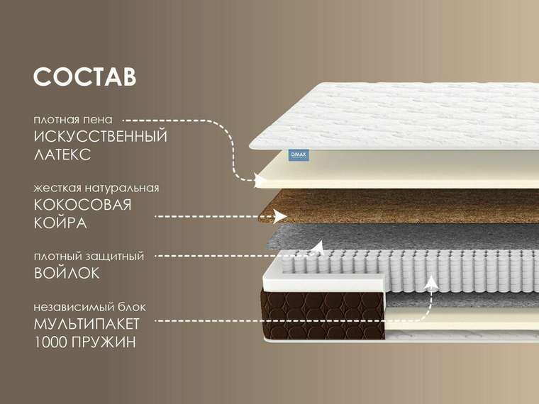 Матрас Мега Лайт базис 180х190 бело-коричневого цвета