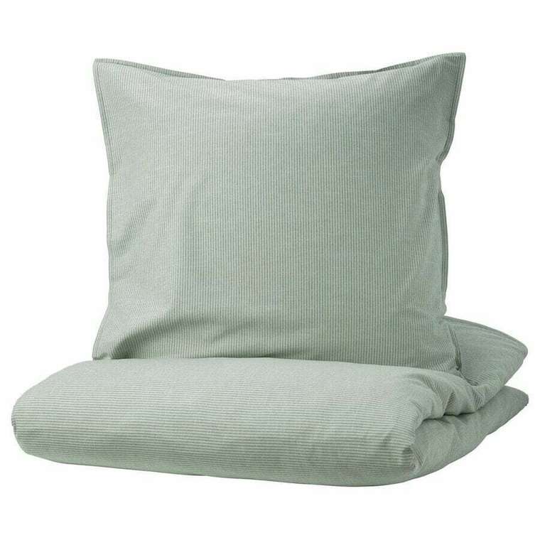 Комплект постельного белья, 2 шт., зеленый/в полоску, 155х220/80х80 см