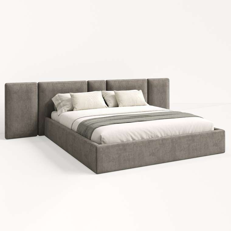 Кровать Optima Decoreo 160х200 светло-серого цвета с мягкими панелями и подъемным механизмом 
