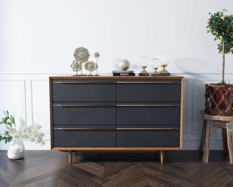 Комод Bruni Black с шестью выдвижными ящиками