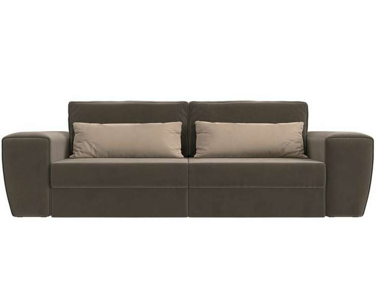 Прямой диван-кровать Лига 008 коричневого цвета с бежевыми подушками