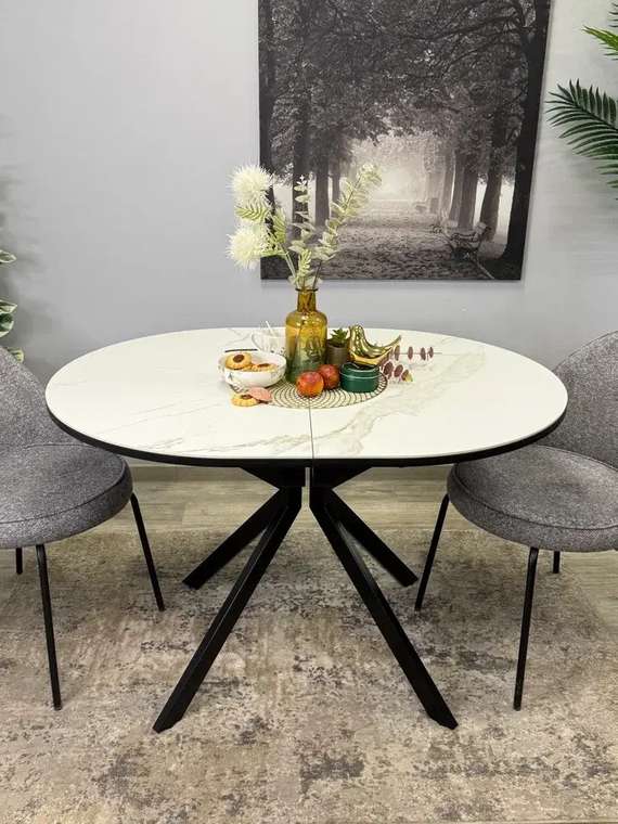 Обеденный раздвижной стол DO1200 бело-черного цвета