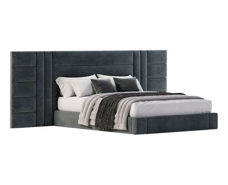 Кровать Letto Titanio 160х200 темно-cого цвета с мягкими панелямя и подъемным механизмом 