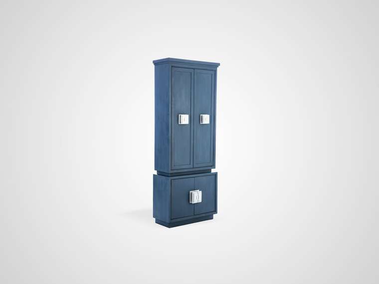 Шкаф с полками окрашен в матовый темно-синий цвет
