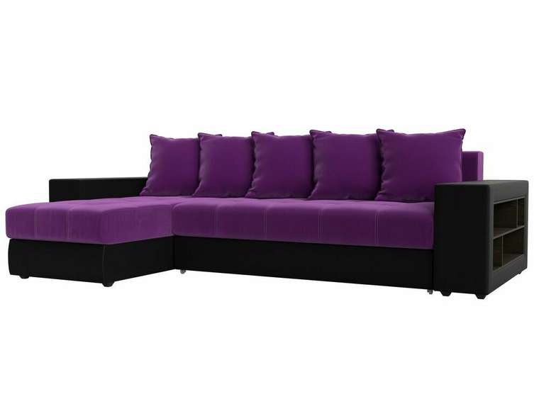 Угловой диван-кровать Дубай черно-фиолетового цвета (экокожа/ткань) левый угол