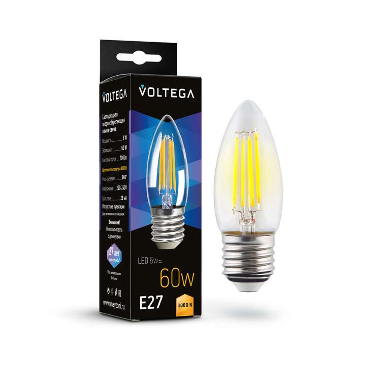 Лампочка Voltega 7208 Candel matt 6W Crystal