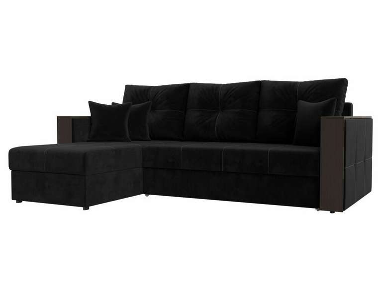 Угловой диван-кровать Валенсия черного цвета левый угол