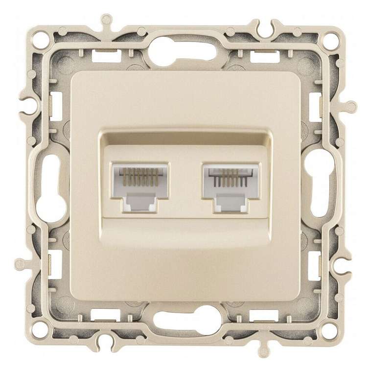 Розетка двойная RJ-11 и Ethernet RJ-45, без рамки 217.44-1.shampan