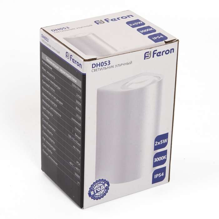 Архитектурная подсветка IP54 LED Feron Корфу 48479 DH053, 2*5W, 800Lm, 3000K, белый