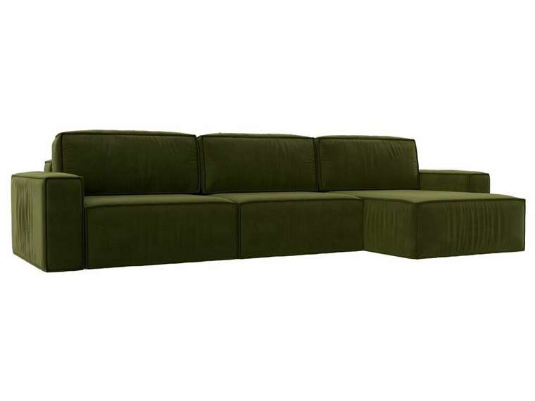 Угловой диван-кровать Прага Классик лонг зеленого цвета правый угол