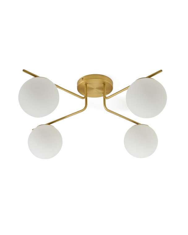 Потолочная люстра Brisia из металла в латунной отделке с четырьмя стеклянными плафонами