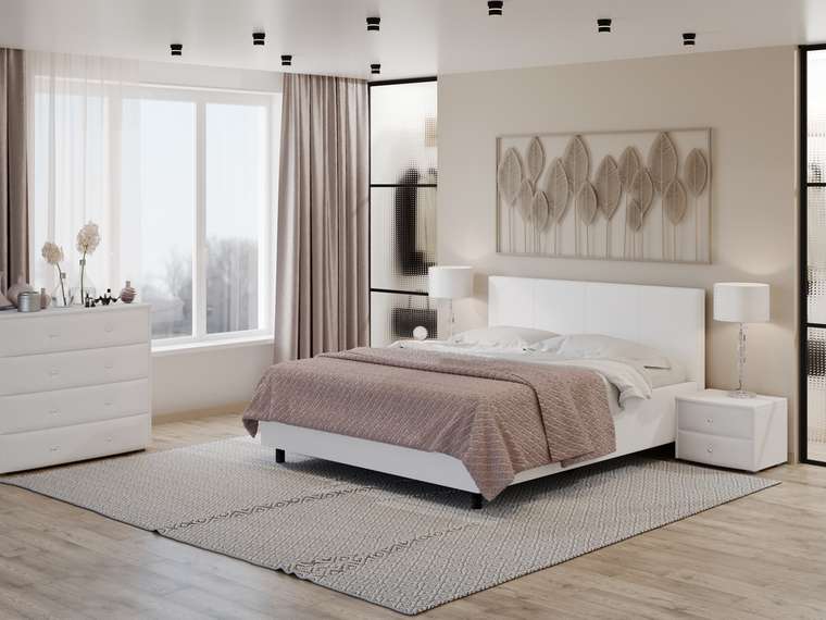 Кровать Como Veda 3 140х190 белого цвета (экокожа)