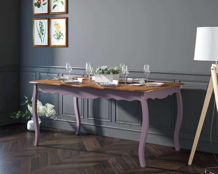 Раздвижной обеденный стол Leontina коричнево-лавандового цвета