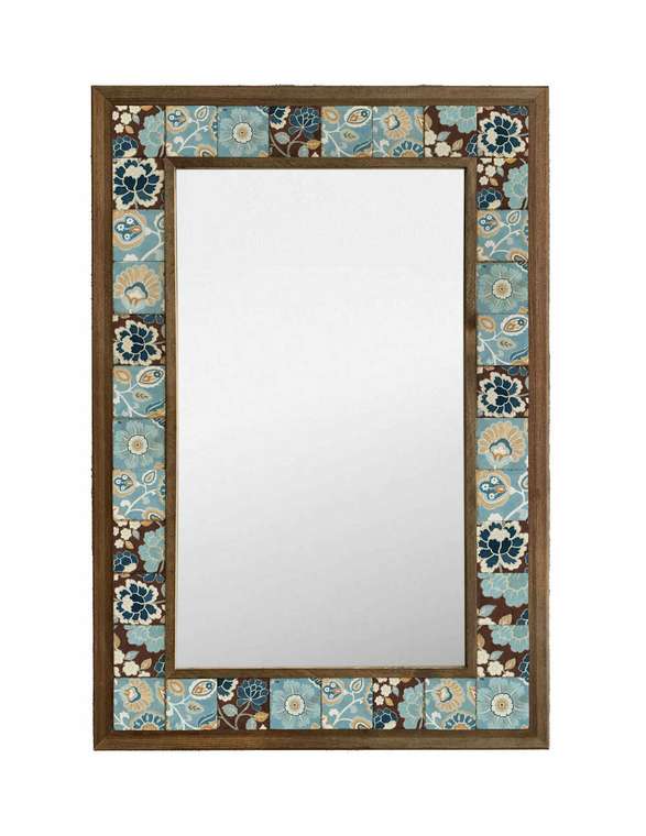 Настенное зеркало с каменной мозаикой 43x63 коричнево-голубого цвета 