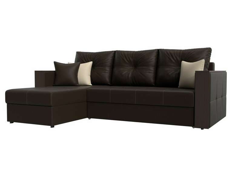 Угловой диван-кровать Валенсия коричневого цвета (экокожа) левый угол