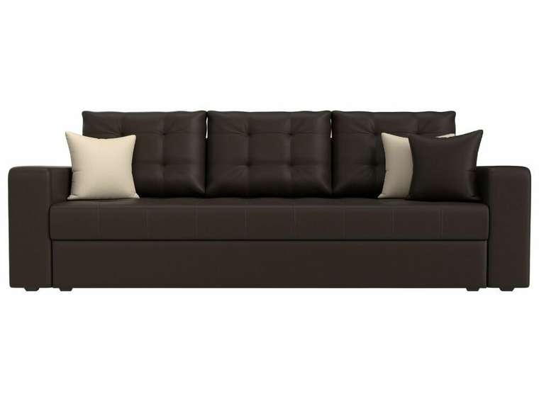 Прямой диван-кровать Ливерпуль темно-коричневого цвета (экокожа)