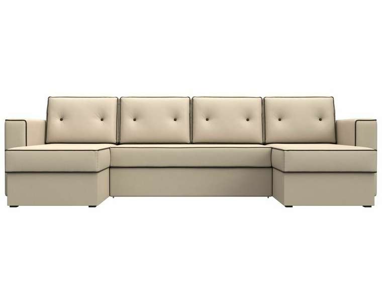 Угловой диван-кровать Принстон бежевого цвета (экокожа)