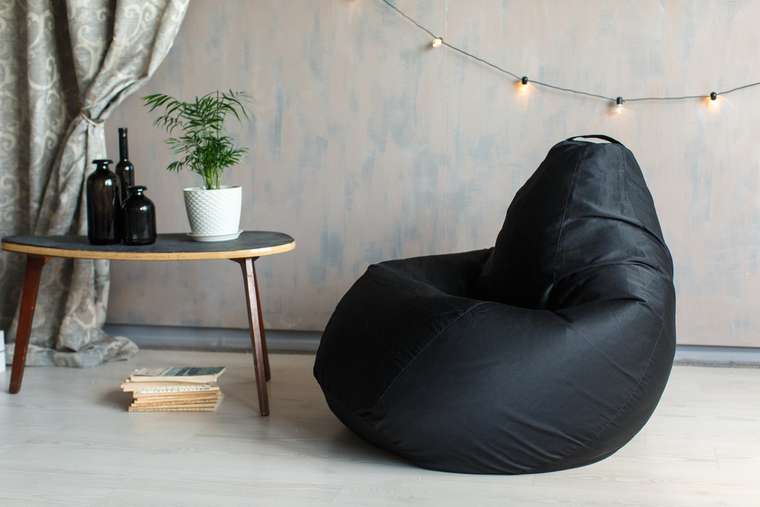 Кресло-мешок Груша XL Фьюжн черного цвета