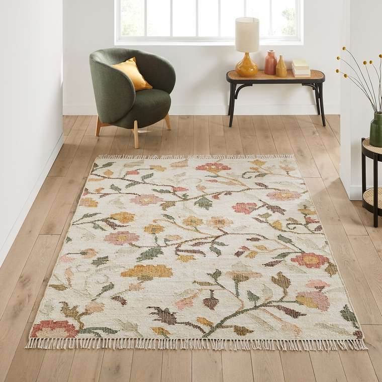Ковер килим с вышивкой из джута Flotissy 200x290 разноцветный