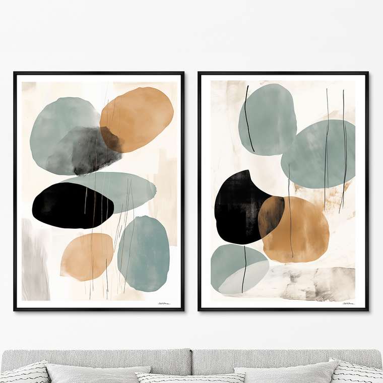 Набор из двух репродукций картин Shapes in pastel colors, 2024г.