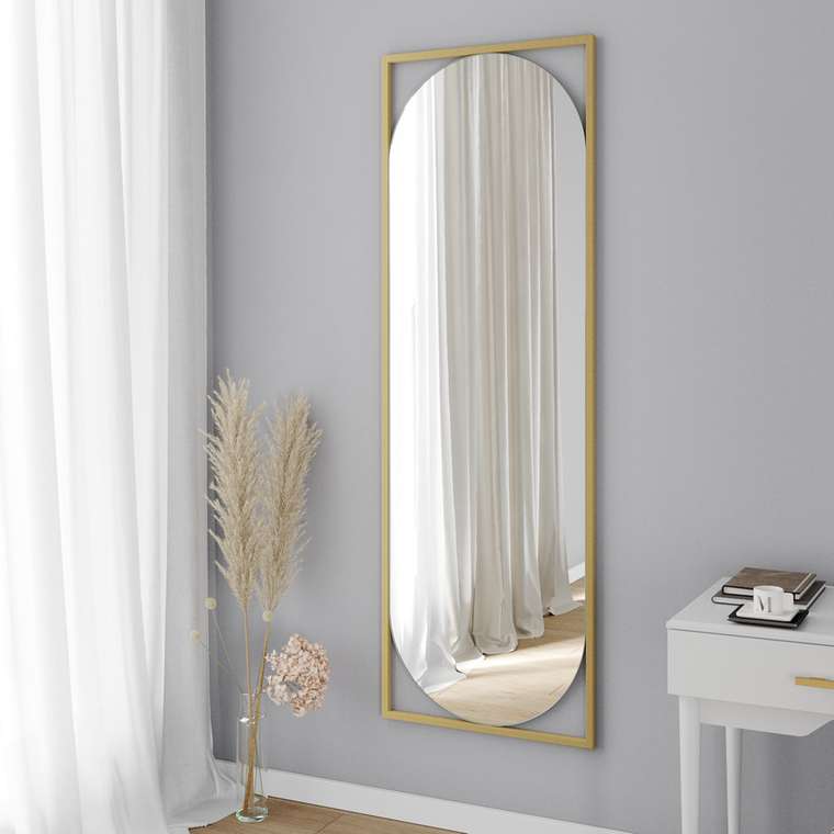 Дизайнерское настенное зеркало в полный рост Kvaden L в металлической раме золотого цвета