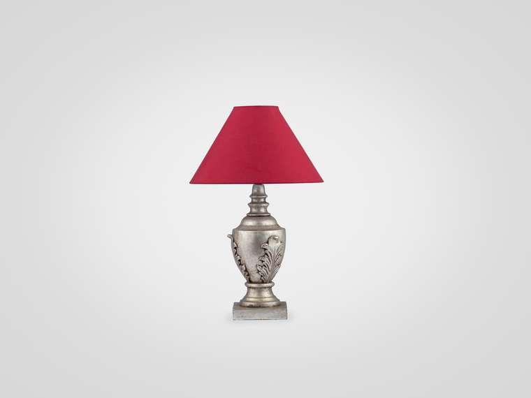 Лампа настольная на ножке из дерева махагони с красным абажуром