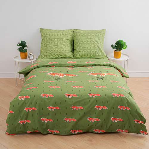 КПБ 'Традиция' дуэт, поплин, 100% хлопок, пл. 118 гр./кв.м., 'Лисы (хаки)'