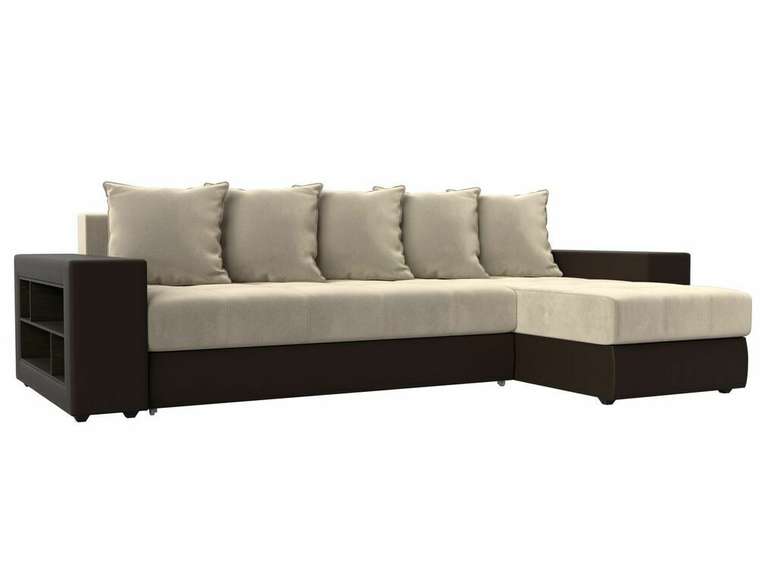 Угловой диван-кровать Дубай  бежево-коричневого цвета (ткань/экокожа)  правый угол