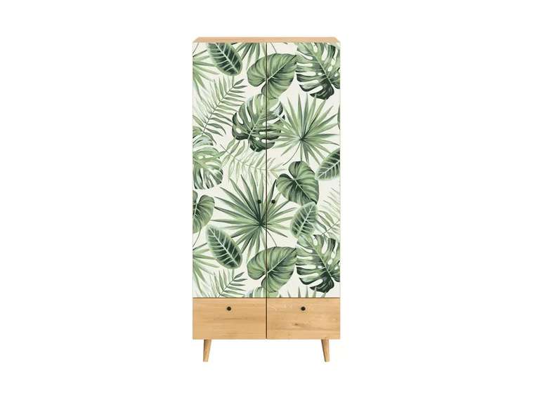 Шкаф Frida с принтом Monstera на деревянных ножках