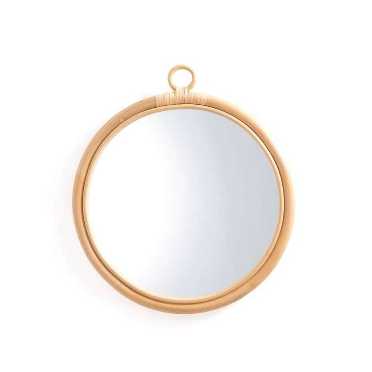 Зеркало настенное круглое из ротанга Nogu бежевого цвета