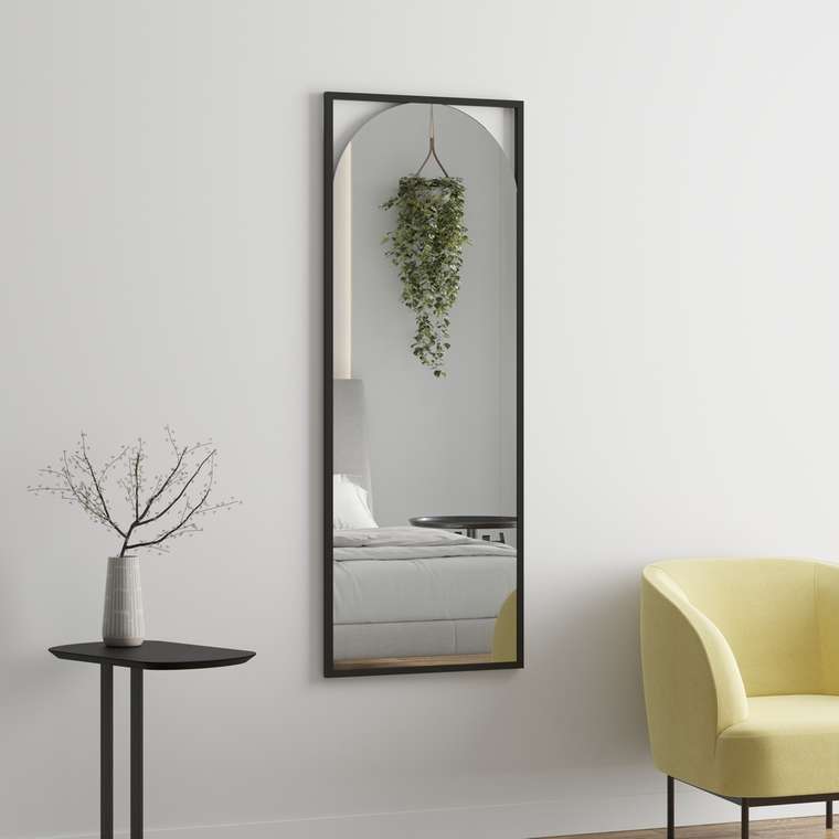 Парящее настенное зеркало Portal 60х150 в алюминиевой раме черного цвета  