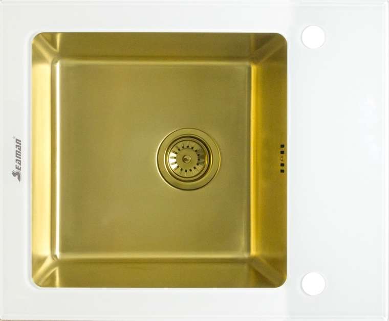 Мойка кухонная прямоугольная оборачиваемая Seaman Eco Glass 61х50 бело-золотого цвета