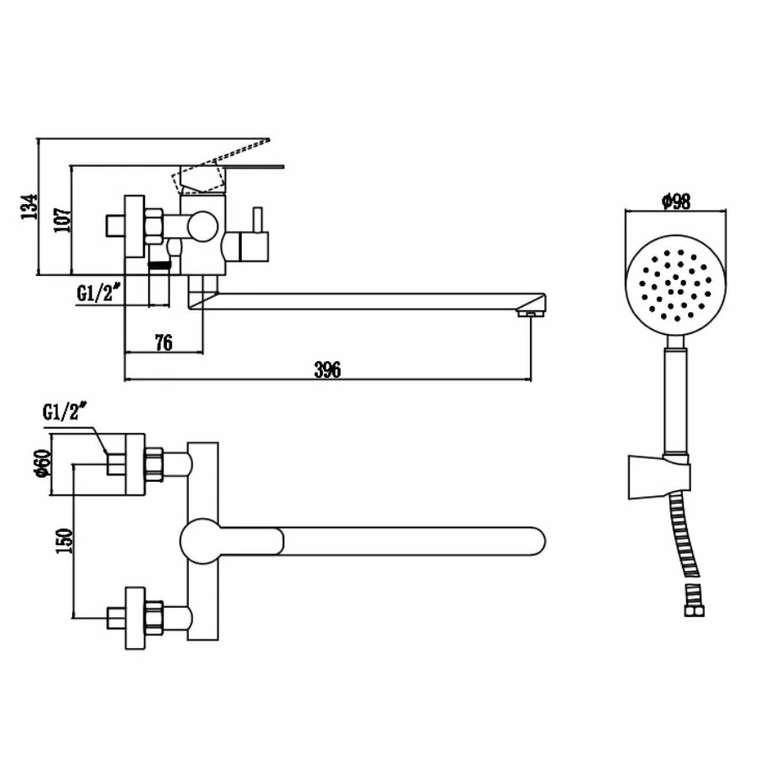 Смеситель для ванны Fmark FS8225Q, графит