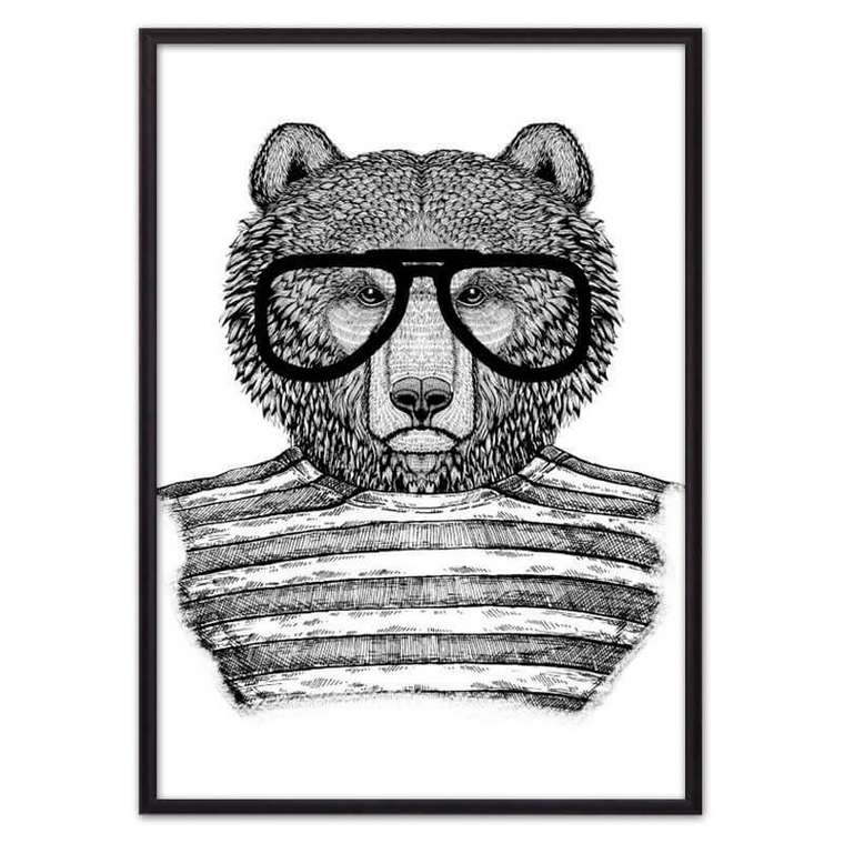 Постер в рамке Медведь в очках 21х30 см