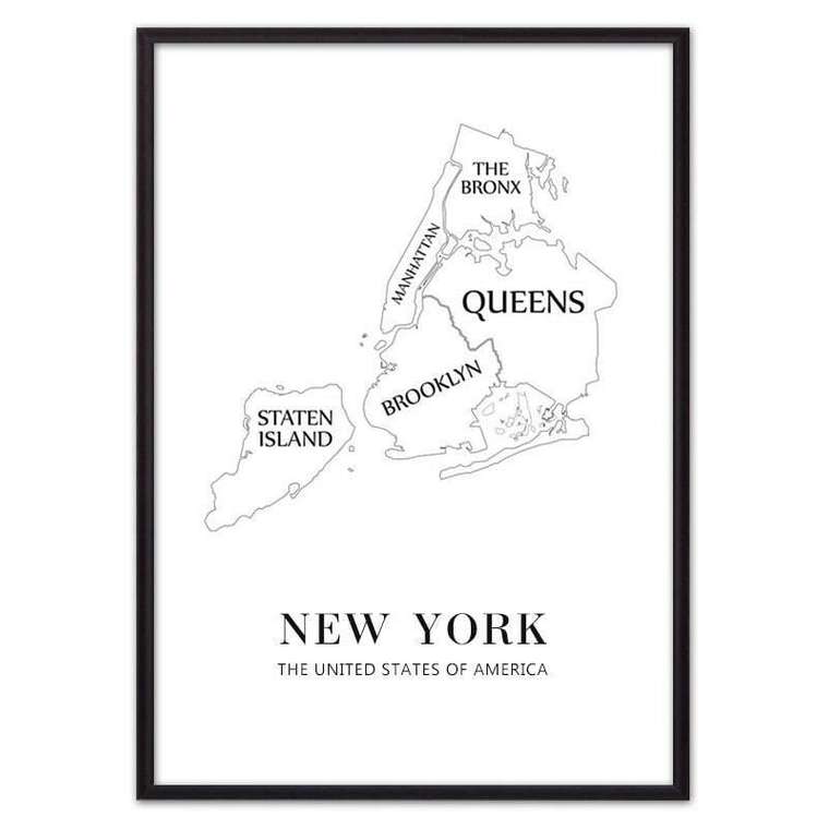 Постер в рамке New York карта 21х30 см