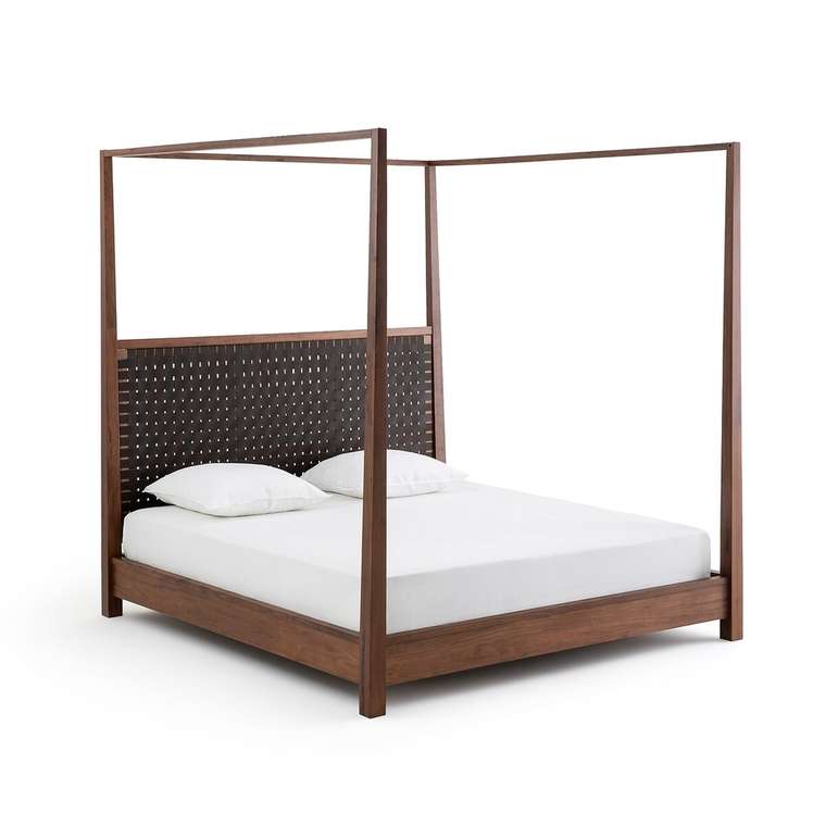 Кровать с балдахином из массива орехового дерева Gilmour 180х200 коричневого цвета