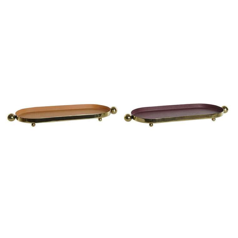 Блюдо DKD Home Decor Оранжевый Позолоченный город 35 x 13 x 3 cm (2 штук)