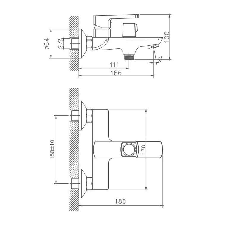 Смеситель для ванны Haiba HB60176, хром