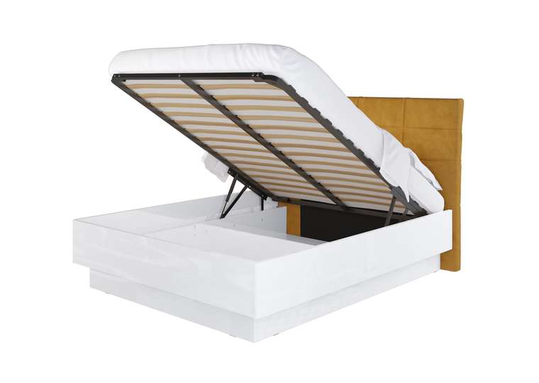 Кровать с подъемным механизмом Amber Comfort 140х200 желтого цвета с белым основанием