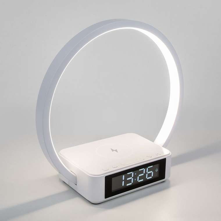 Светодиодная настольная лампа с беспроводной зарядкой и будильником 80505/1 белый Timelight